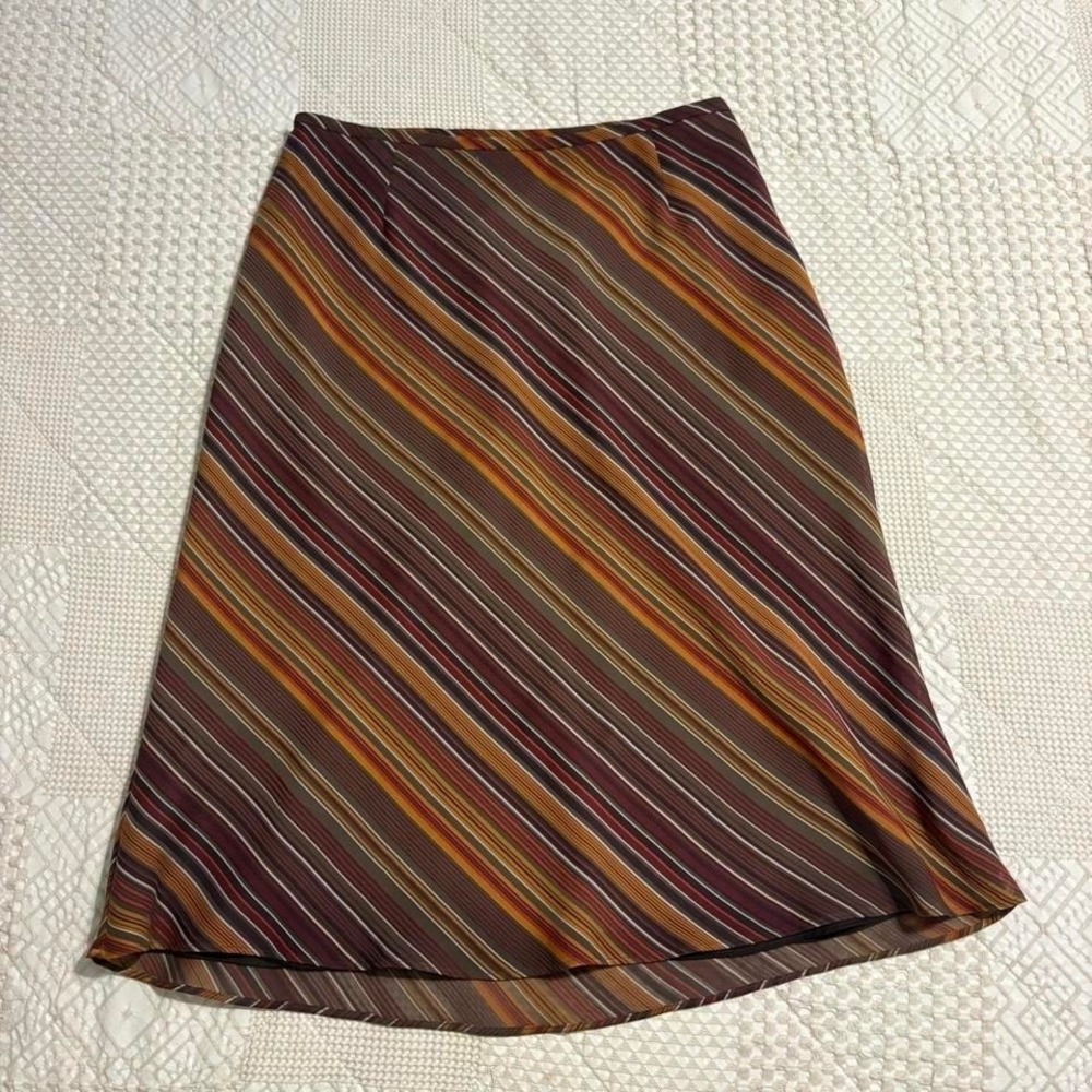 VTG Retro Muted Brown & Orange Striped Skirt, Sz 6